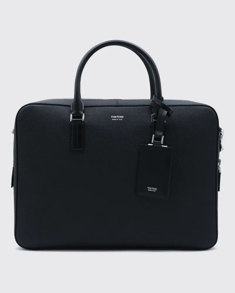 Tom Ford Elliot Aktentasche aus Kalbsleder mit doppeltem Griff und Charm Schwarz