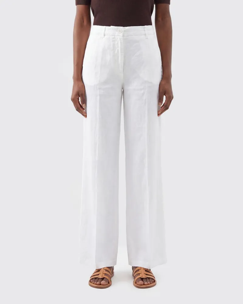 ASPESI Leinenhose von mit geradem Bein und hohem Bund Weiß