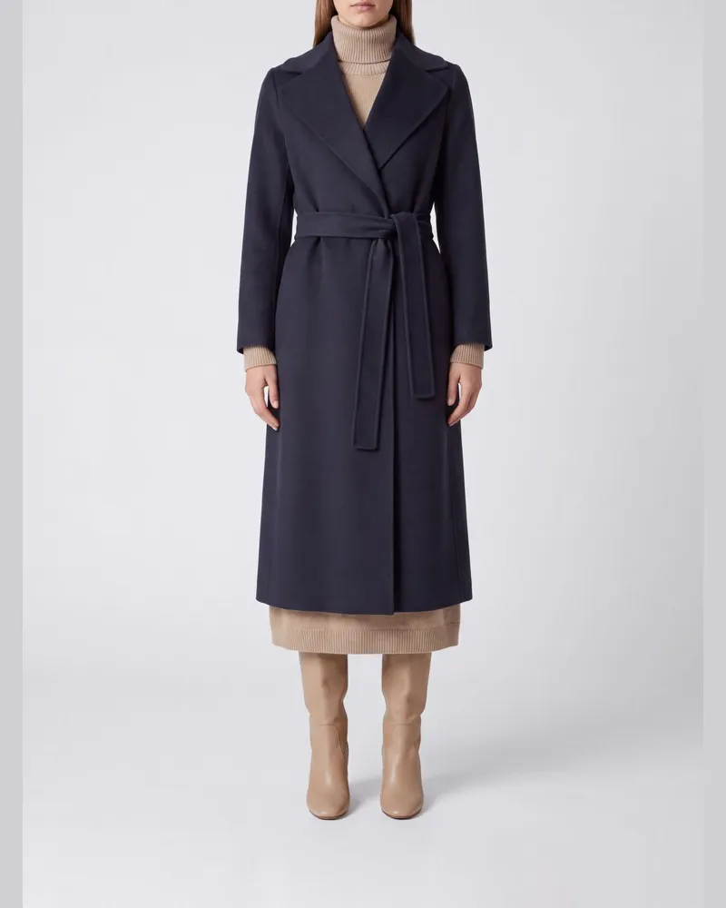 Max Mara Langer Bademantel-Mantel aus reiner Wolle mit Gürtel Tinte
