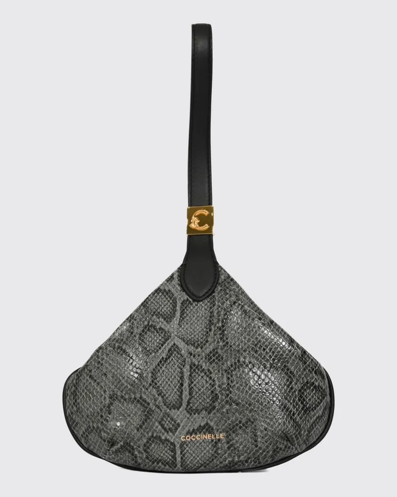 Coccinelle Mini-Handtasche aus Leder mit Python-Print und Handschlaufe Grau