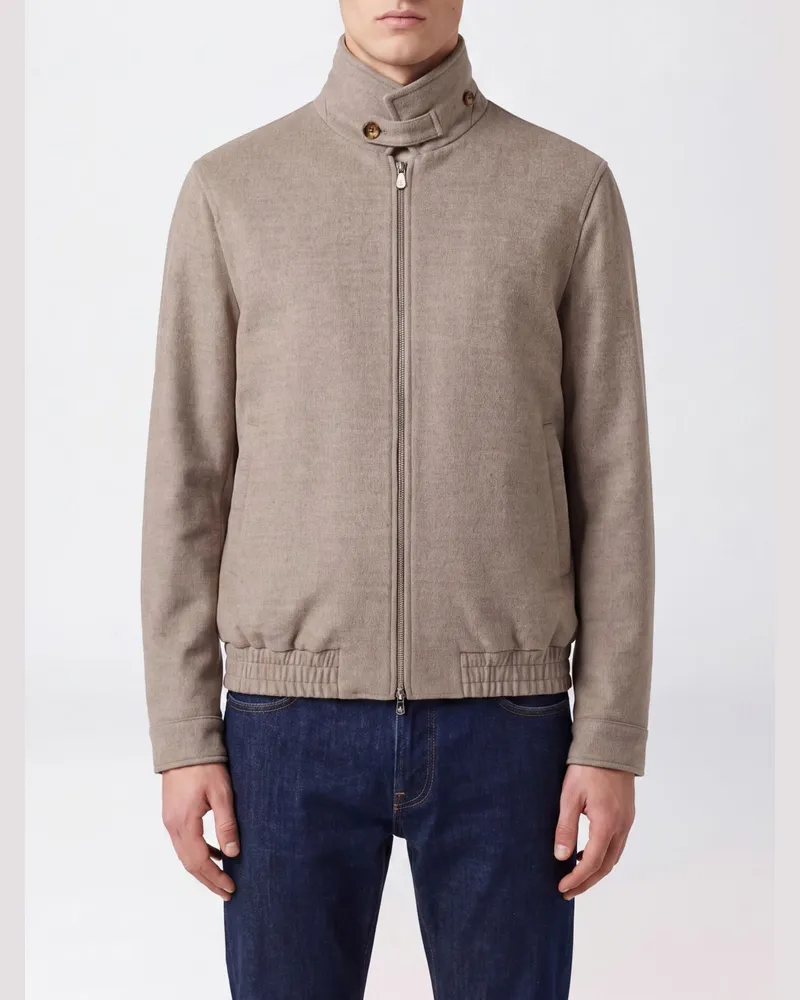 Brunello Cucinelli Woll-Bomberjacke mit Stehkragen und Reißverschluss Beige