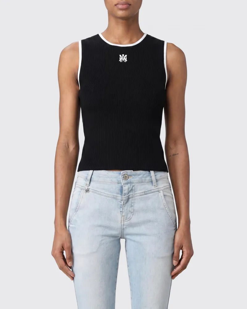 Amiri Ärmelloses Rippstrick-Top von mit Monogramm-Stickerei Schwarz