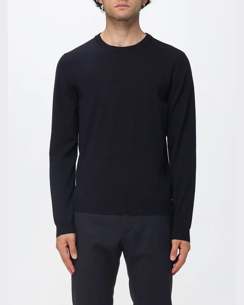 Zanone Pullover mit Rundhalsausschnitt aus Wollmischung mit langen Ärmeln und Rippbündchen Blau