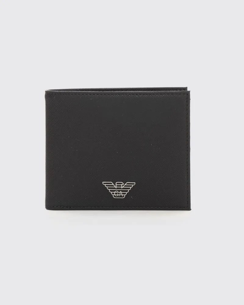 Emporio Armani Bifold-Portemonnaie aus Monogramm-Saffiano-Leder mit Adler-Logo Braun