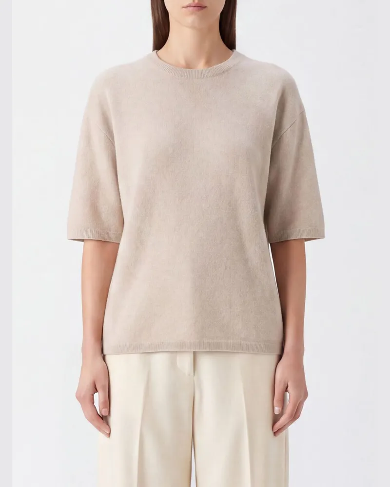 Lisa Yang Kurzärmeliger Rundhalspullover aus reinem Kaschmir Beige