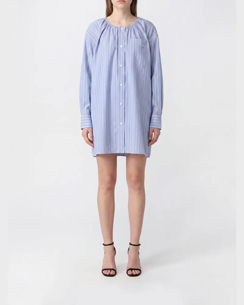 Alexander Wang Gestreiftes Mini-Hemdblusenkleid aus Baumwollpopeline Blau