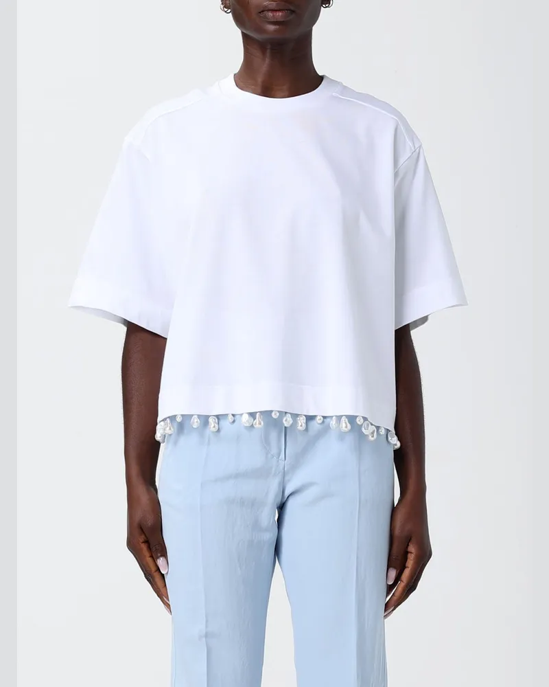SPORTMAX Baumwoll-T-Shirts mit Perlen Weiß