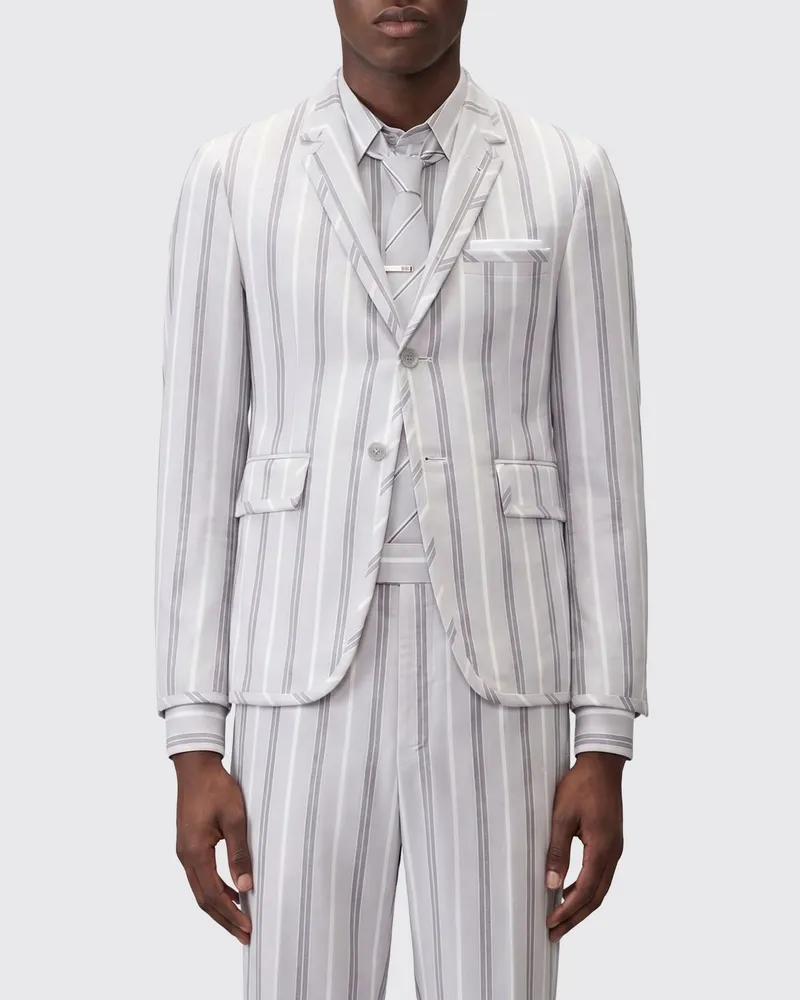 Thom Browne Gestreifter Einreiher-Blazer aus Baumwolle Grau