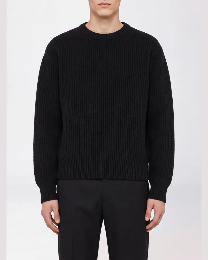 Jil Sander Langärmliger Rundhalspullover aus reiner Wolle Schwarz