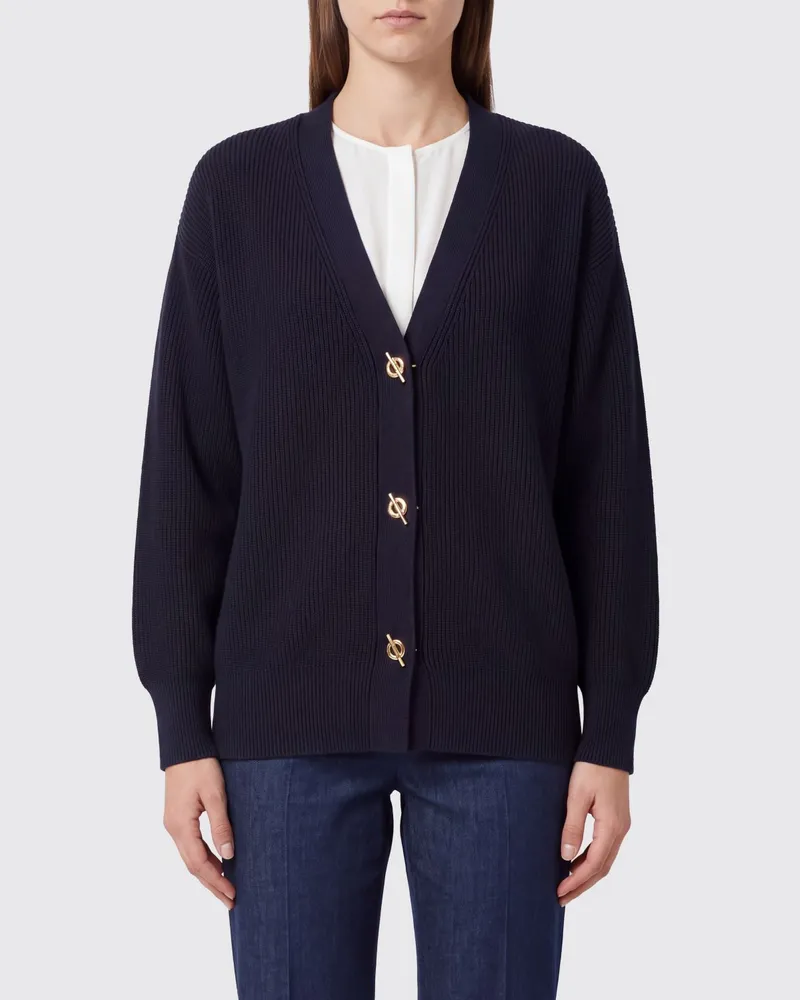 Elisabetta Franchi Cardigan von aus Viskosemischung mit V-Ausschnitt und überschnittenen Schultern Blau