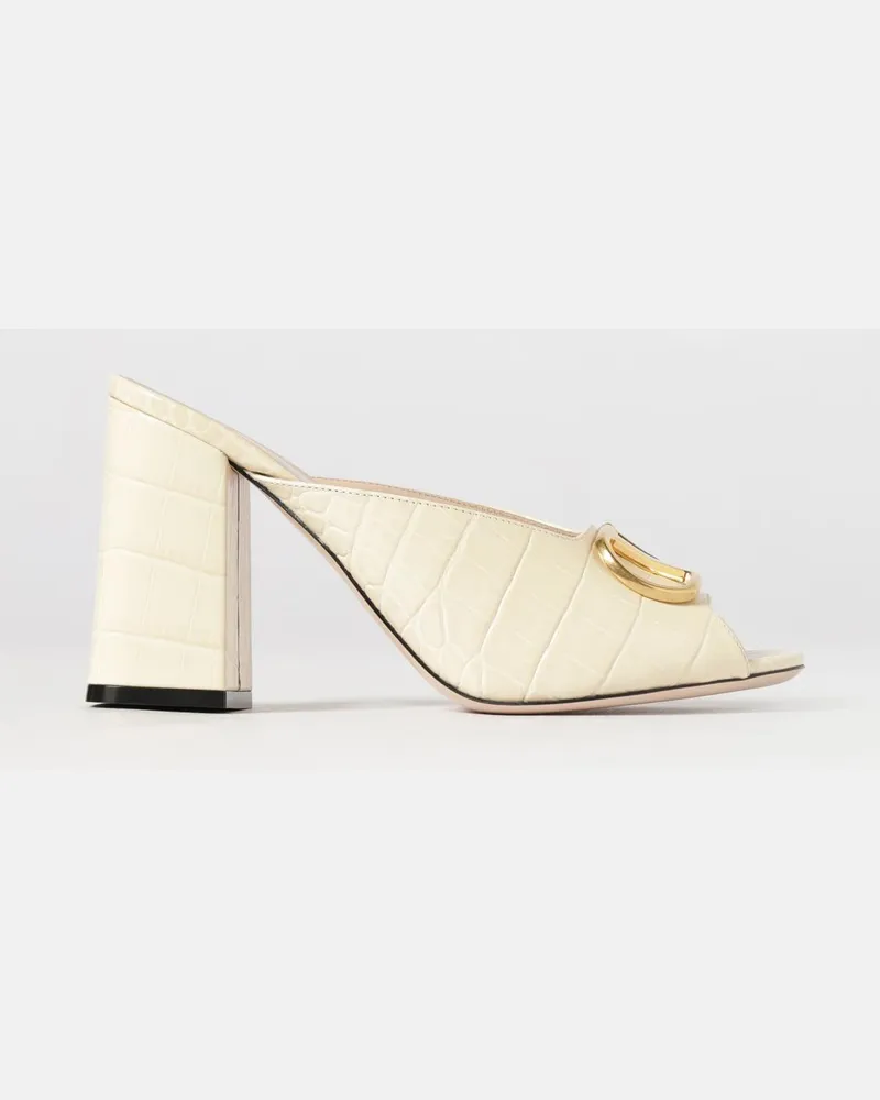 Valentino Garavani VLogo Signature Mules aus Krokoprint-Leder Weiß