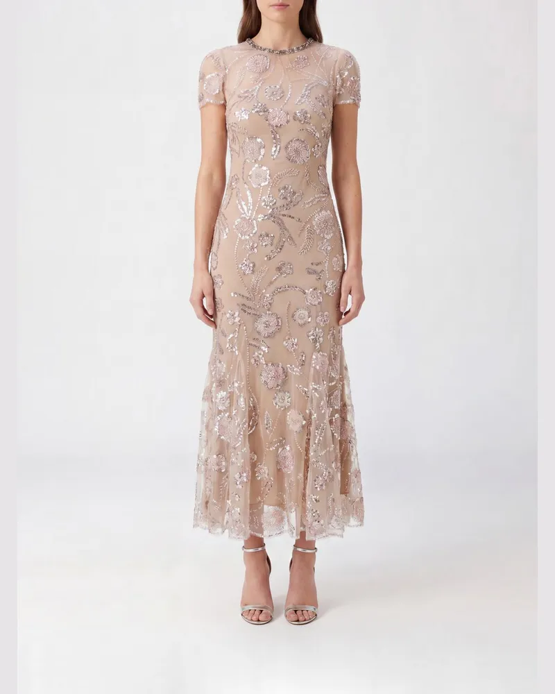 Self-Portrait Paillettenbesticktes A-Linien-Midikleid aus Mesh Pink