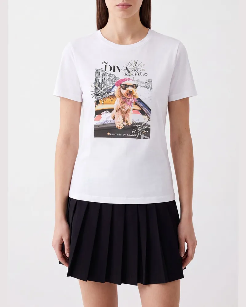 Liu Jo Slim Fit Baumwoll-T-Shirt mit grafischem Logo-Print Weiß