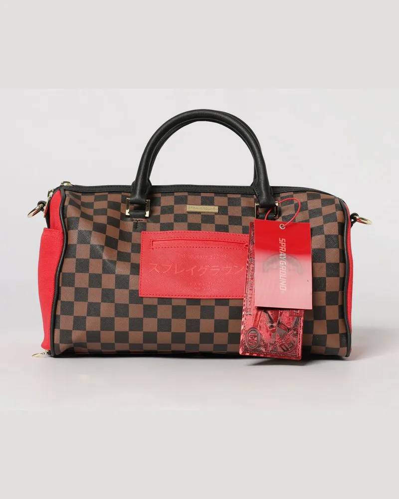 Sprayground Reisetasche aus karierter Saffiano-beschichteter Baumwolle und Nylon Braun
