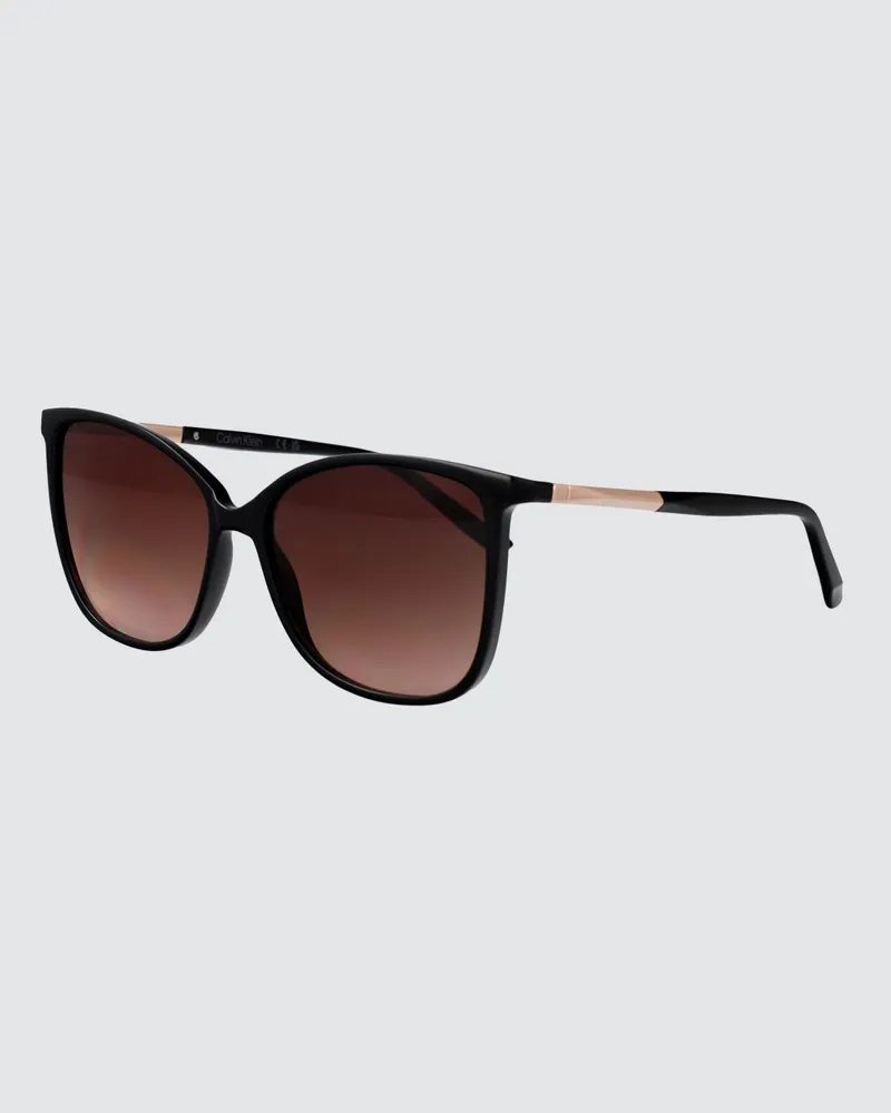 Calvin Klein Cat-Eye-Sonnenbrille aus Acetat mit bernsteinfarbenen Gläsern Schwarz