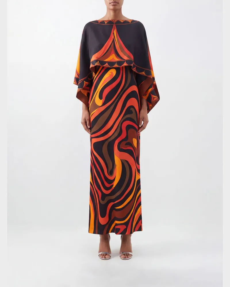 Emilio Pucci Langes Kleid aus bedruckter Seide Orange