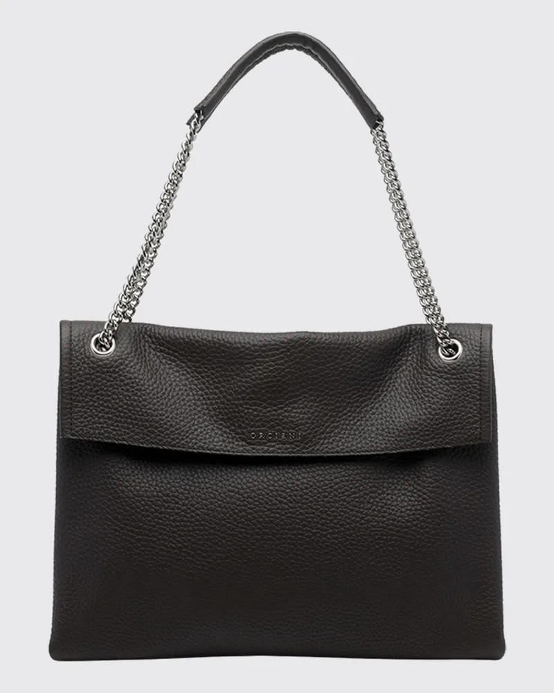 Orciani Mittelgroße Schultertasche Venus aus gehämmertem Leder mit Kettenhenkel Braun