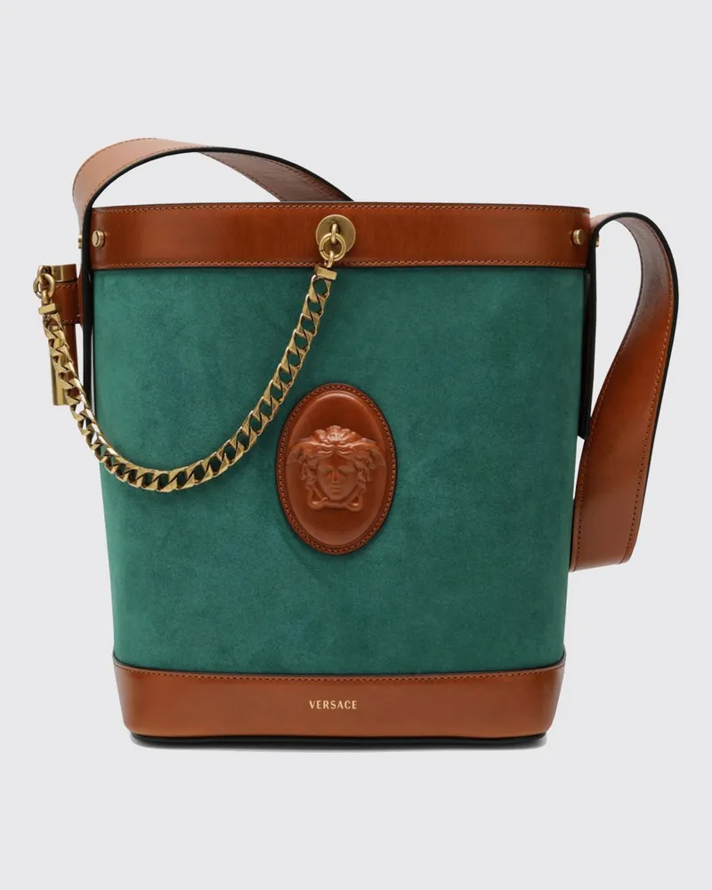 Versace Pivot Wildleder-Beuteltasche Grün