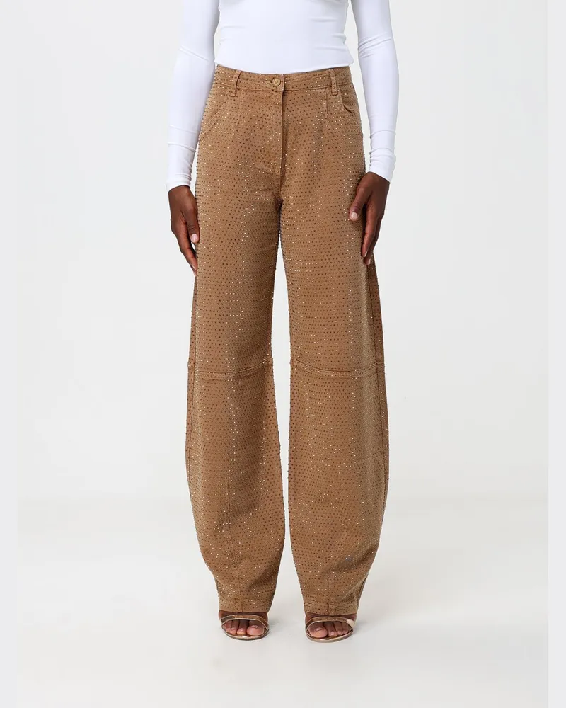 Elisabetta Franchi High-Waist Baggy Jeans aus Denim mit Strass und Stickerei Braun