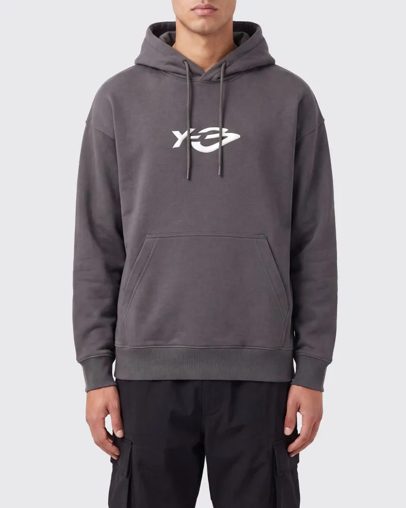Y-3 Kapuzenpullover aus Baumwolle in Relaxed Fit mit Kontrastlogo Grau