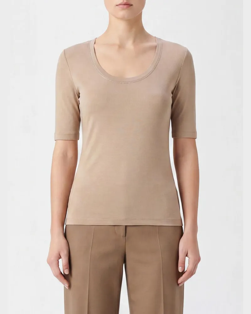 Fabiana Filippi Slim Fit Kurzarm-T-Shirt aus Baumwolle mit Rundhalsausschnitt Kaffee