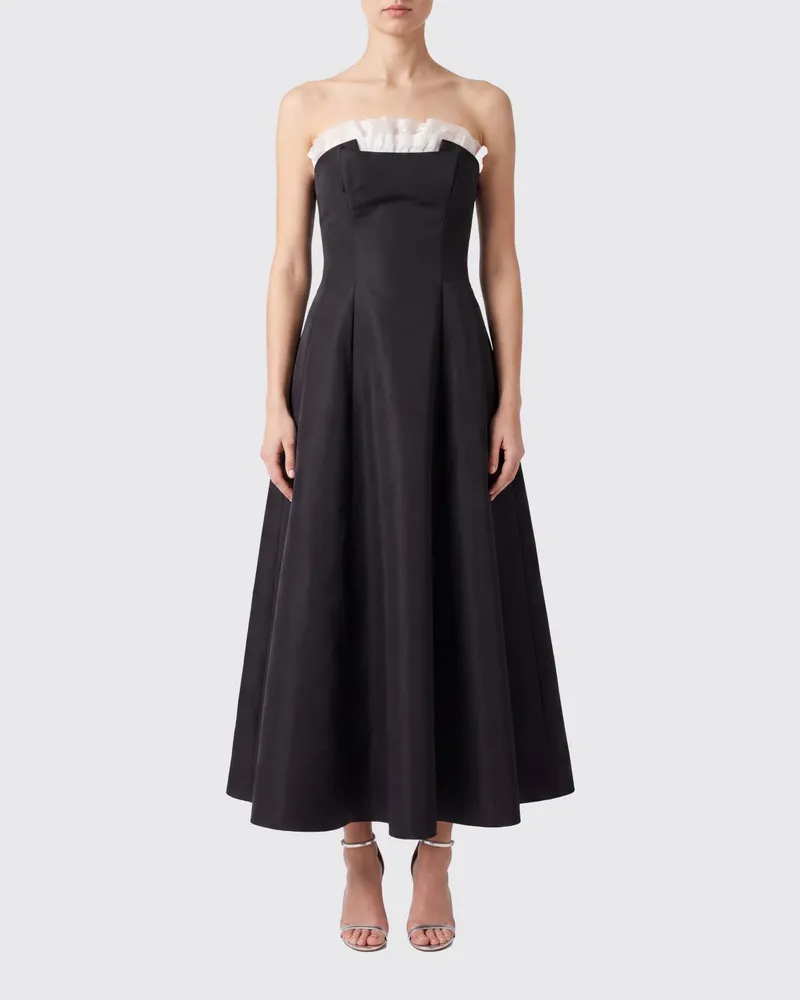 Alberta Ferretti Schulterfreies Crêpe-Bustier-Midikleid mit ausgestelltem Rock Grau