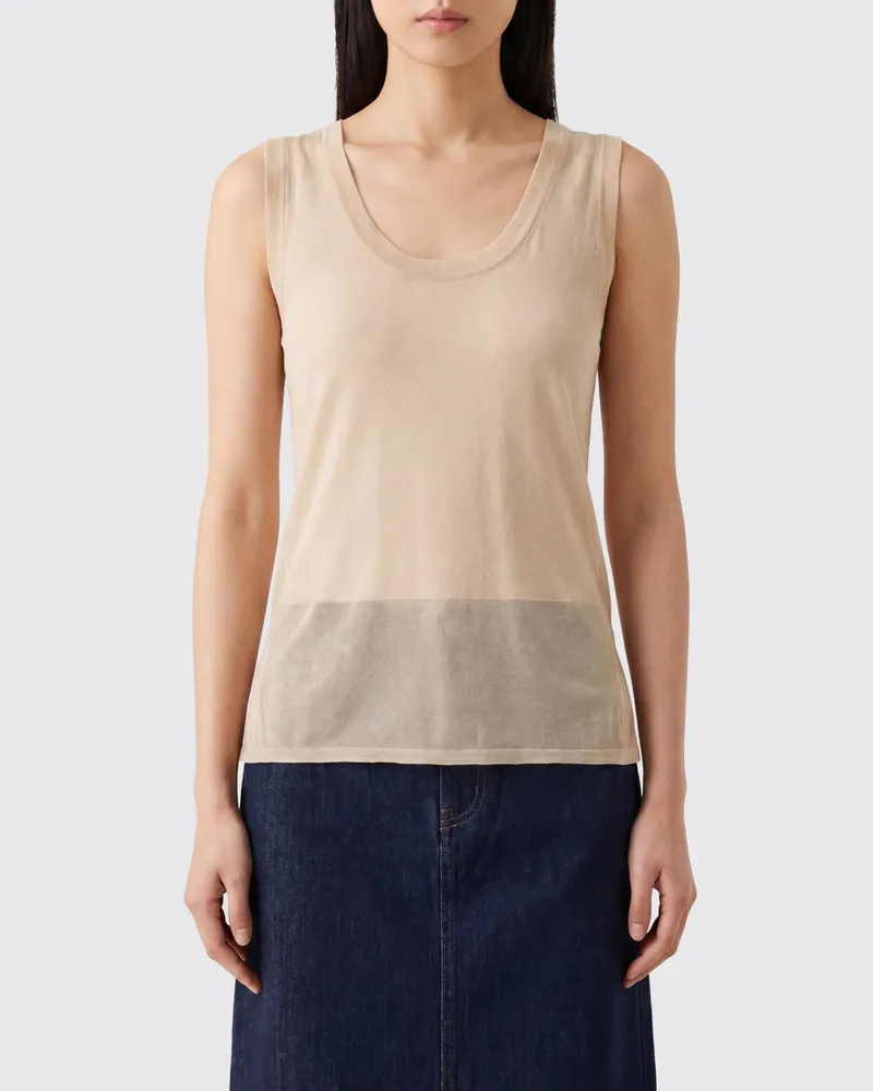 Durazzi Milano Transparentes Slim-Fit Baumwolltop von mit U-Ausschnitt Beige