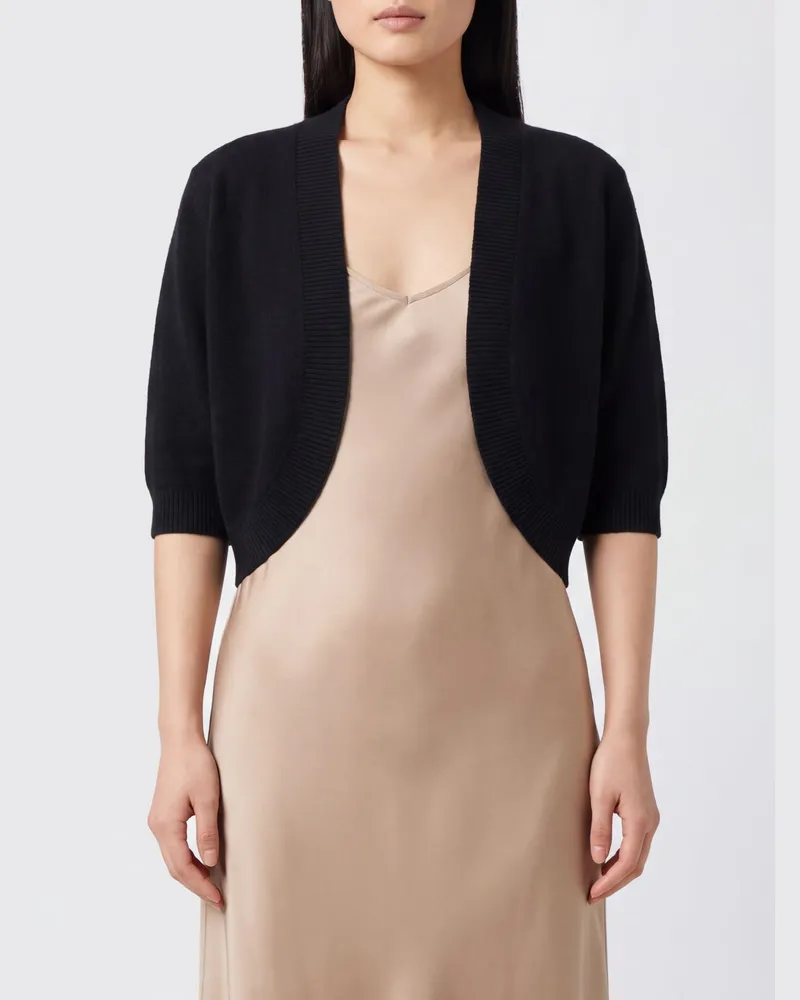 Twin-Set Kurz geschnittener Cardigan mit kurzen Ärmeln aus Woll-Kaschmir-Mischung Schwarz