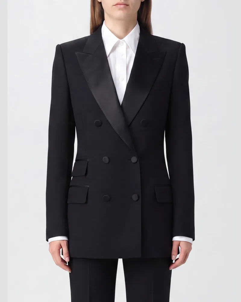 Tom Ford Zweireihiger Smoking-Blazer aus Wolle mit gepolsterten Schultern Schwarz