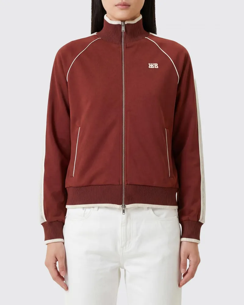 Wales Bonner Trainingsjacken-Sweatshirt aus Baumwollmischung mit Reißverschluss und Kontrastbesätzen Rot