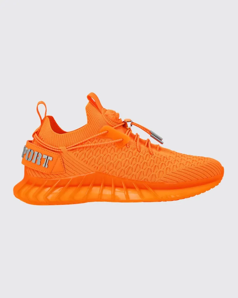 Philipp Plein Low-Top-Sneakers aus technischem Strick mit elastischem Knöchel und doppelter Zuglasche Orange