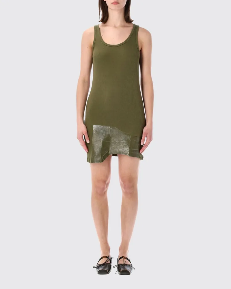 Maison Margiela Asymmetrisches Mini-Baumwollkleid in Slim-Fit mit U-Ausschnitt Grün