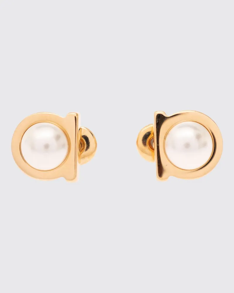 Ferragamo Gancini-Ohrstecker aus Messing mit Kristallen Gold