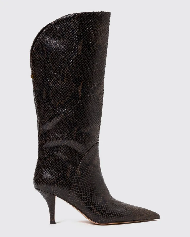 Twin-Set Kniehohe Lederstiefel mit Python-Print und Stiletto-Absatz Kaffee