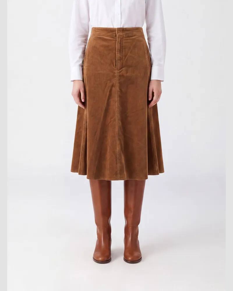 Ralph Lauren Hoch taillierter A-Linien-Midi-Rock von aus Samt Braun