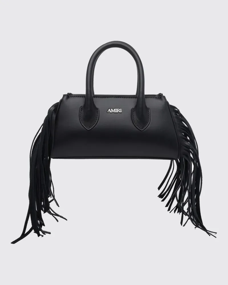 Amiri Mini-Handtasche aus Glattleder mit Fransen und metallischem Logo Schwarz
