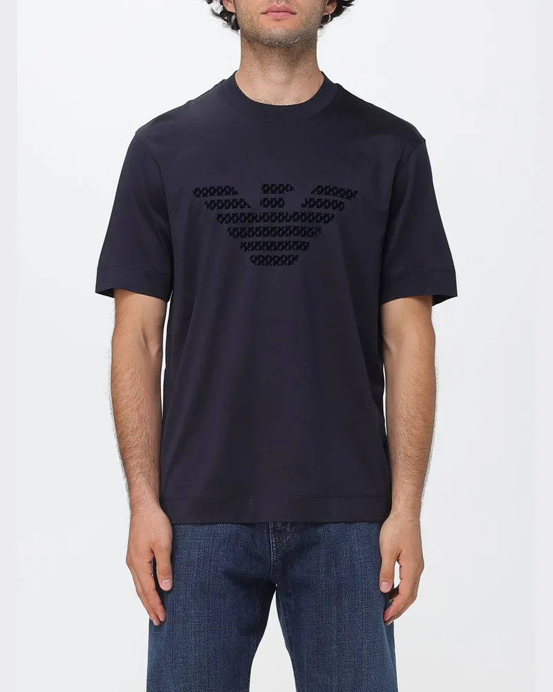 Emporio Armani Lyocell-Mischgewebe-T-Shirt mit ikonischem Adler-Logo Navy
