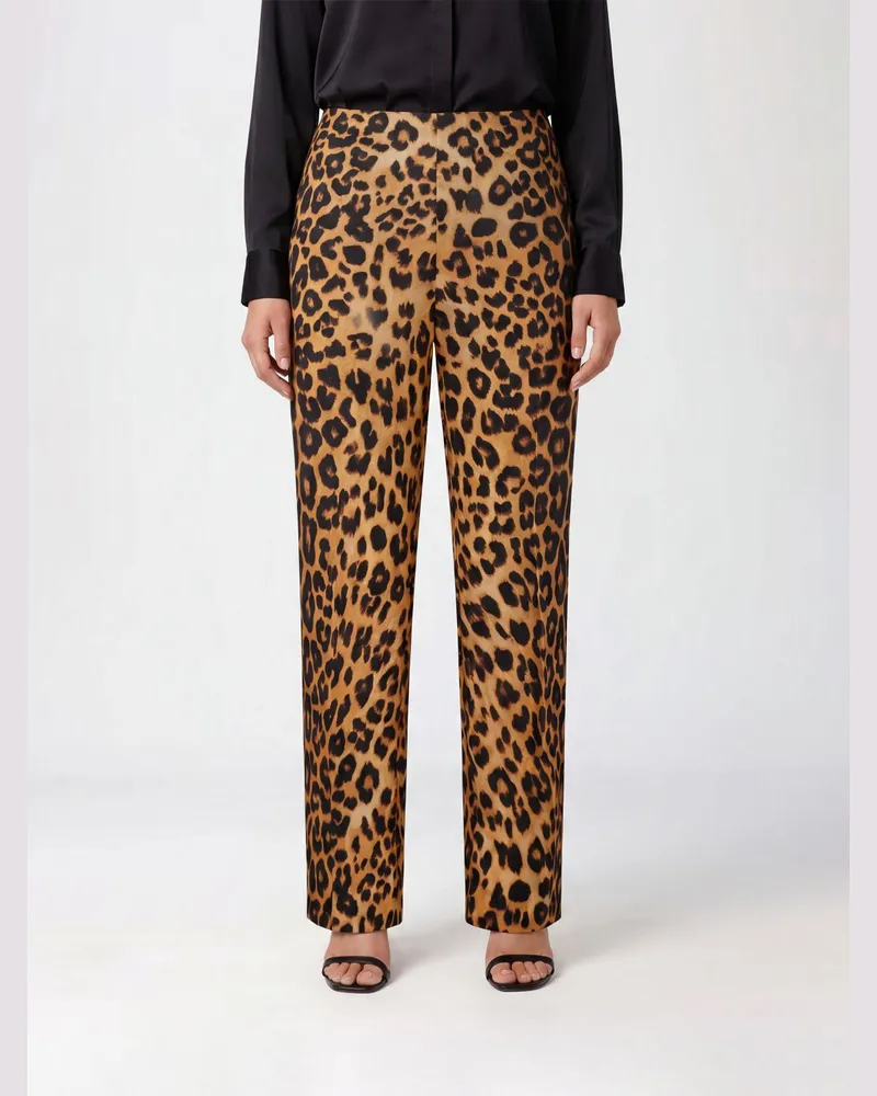 Alberta Ferretti Gerade Hose aus Seide mit Animal-Print und mittlerem Bund Bunt