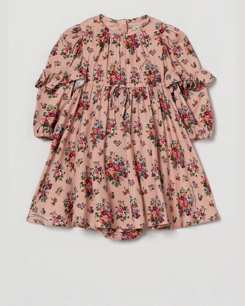 Dolce & Gabbana DOLCE  GABBANA Dolce & Gabbana Zweiteiliges Set aus Baumwolle mit Blumenkleid und Höschen für Mädchen Pink