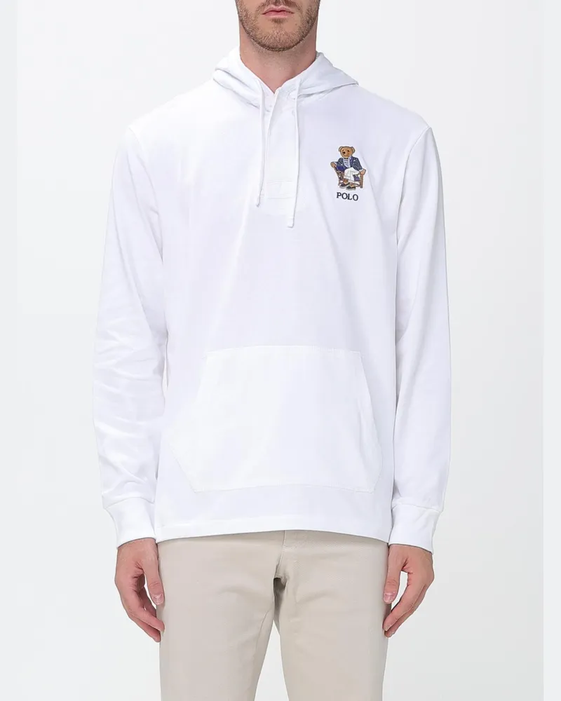Ralph Lauren Baumwoll-Hoodie mit Teddy-Bear-Print und Kängurutasche Weiß