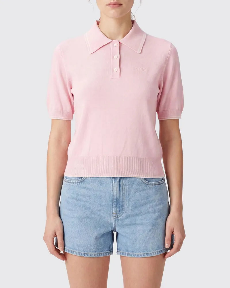 A.P.C. Gestricktes Baumwoll-Polohemd mit geripptem Kragen und Bündchen Pink
