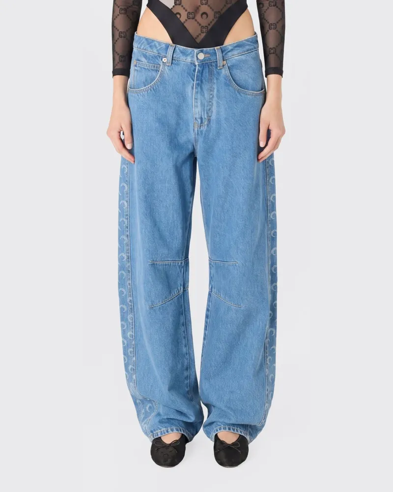 Marine Serre Low-Rise Baggy-Jeans aus Baumwoll-Denim Blau