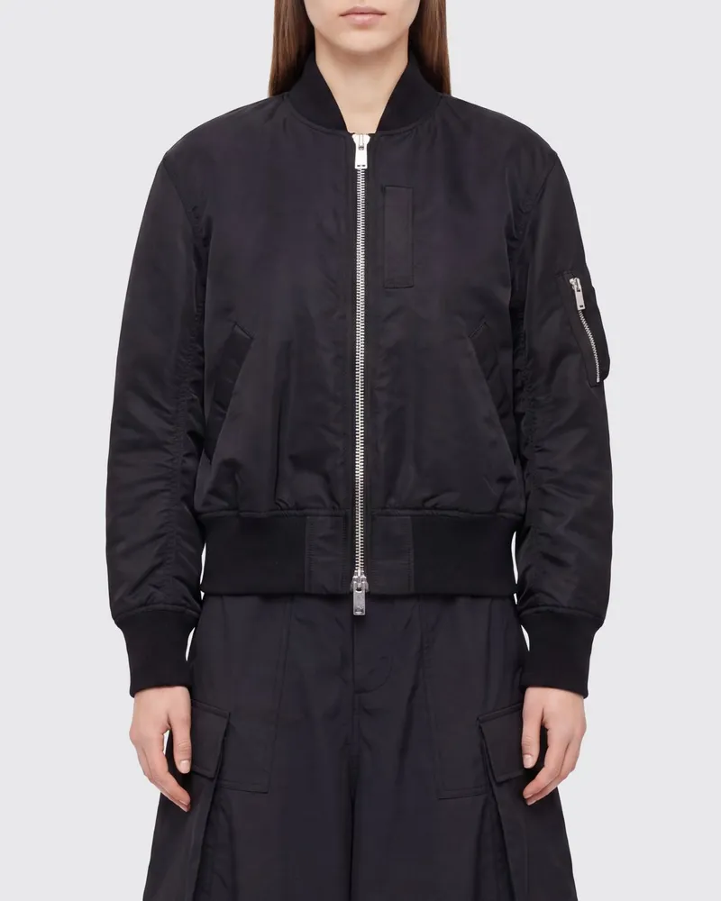 Sacai Nylon-Bomberjacke von mit klassischem Kragen und elastischem Saum Schwarz