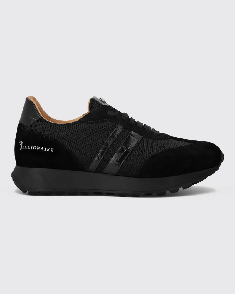 Billionaire Zweifarbige Low-Top-Sneaker aus Mesh und Wildleder mit Metallic-Logo Schwarz