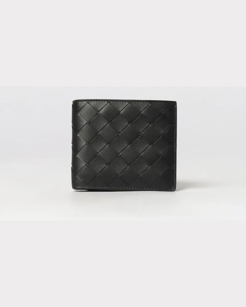 Bottega Veneta Bifold-Brieftasche aus geflochtenem Kalbsleder Schwarz