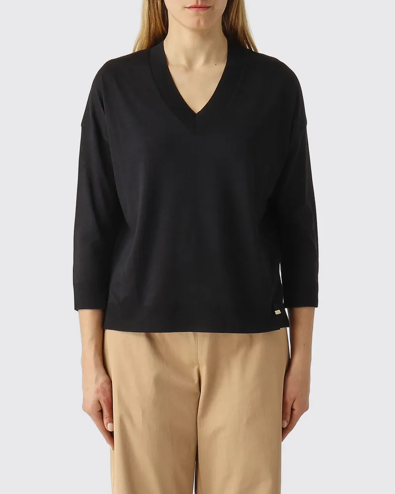 Herno Pullover aus Lyocell mit V-Ausschnitt und Teddybär-Print Schwarz