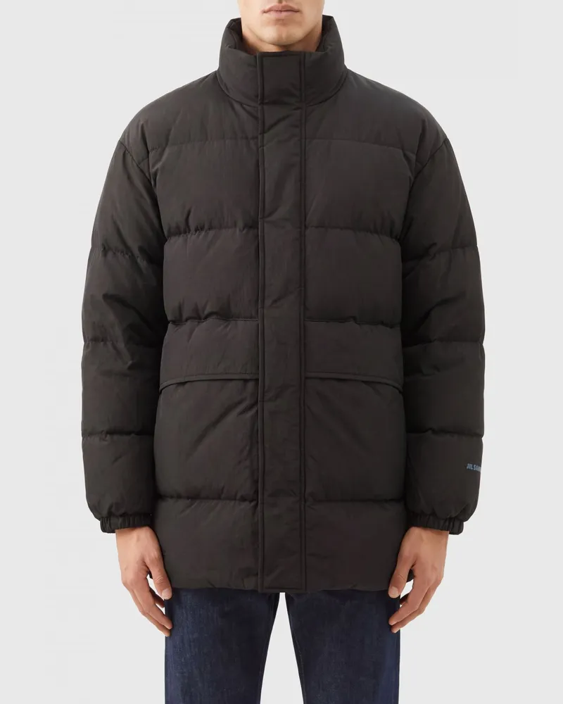 Jil Sander Gesteppte Nylon-Daunenjacke mit hohem Kragen und aufgesetzten Taschen Schwarz