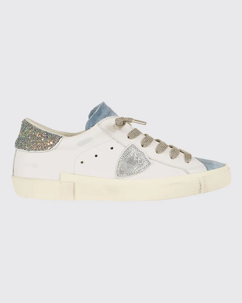 Philippe Model Prsx Sneakers aus Used-Leder und Animal-Print-Ponyfell Blau
