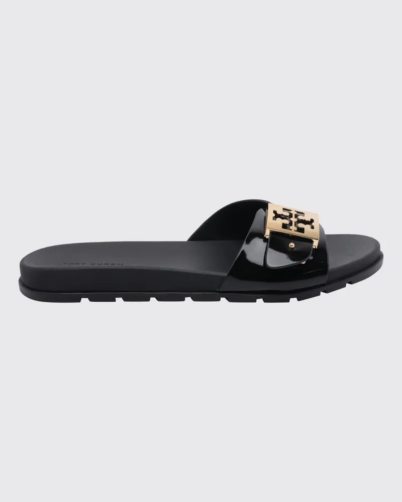 Tory Burch Mellow Mules-Sandalen aus Gummi mit Double T-Logo und niedrigem Absatz Schwarz