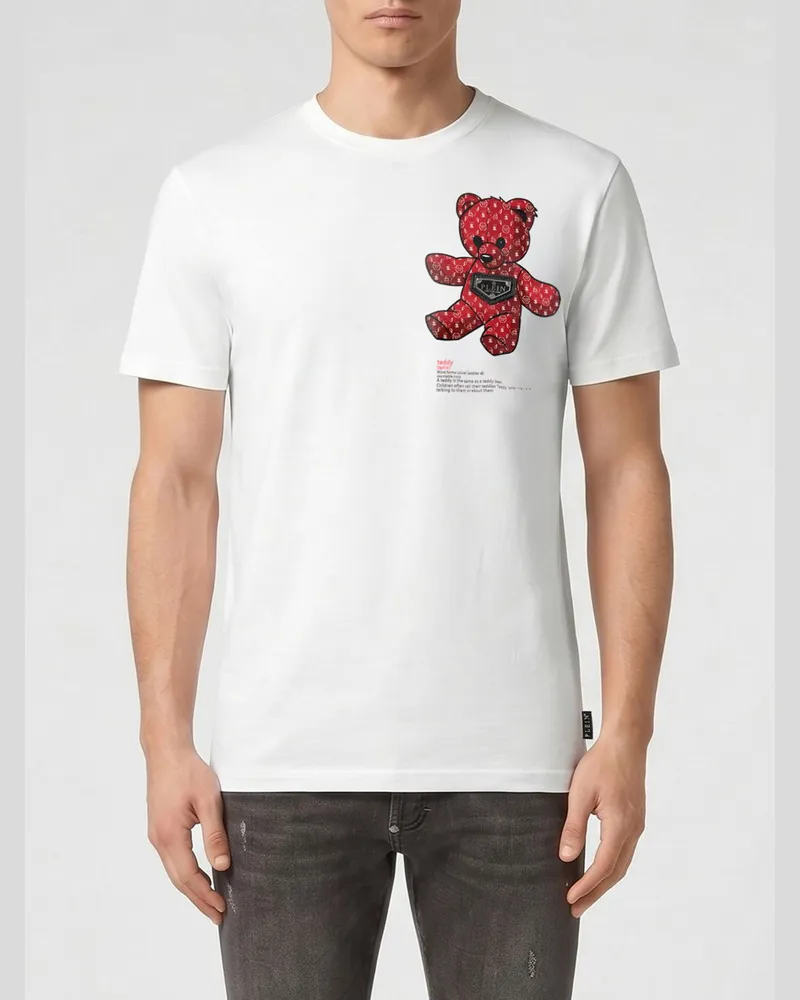 Philipp Plein Slim-Fit-T-Shirt aus Baumwolle mit Teddybär-Print von Weiß